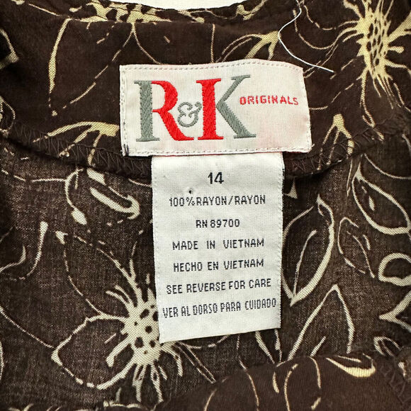 R&K Womens Vintage 90s Maxi Dress Size 14 Brown Cream Floral Button Trim Cottage - Picture 5 of 9